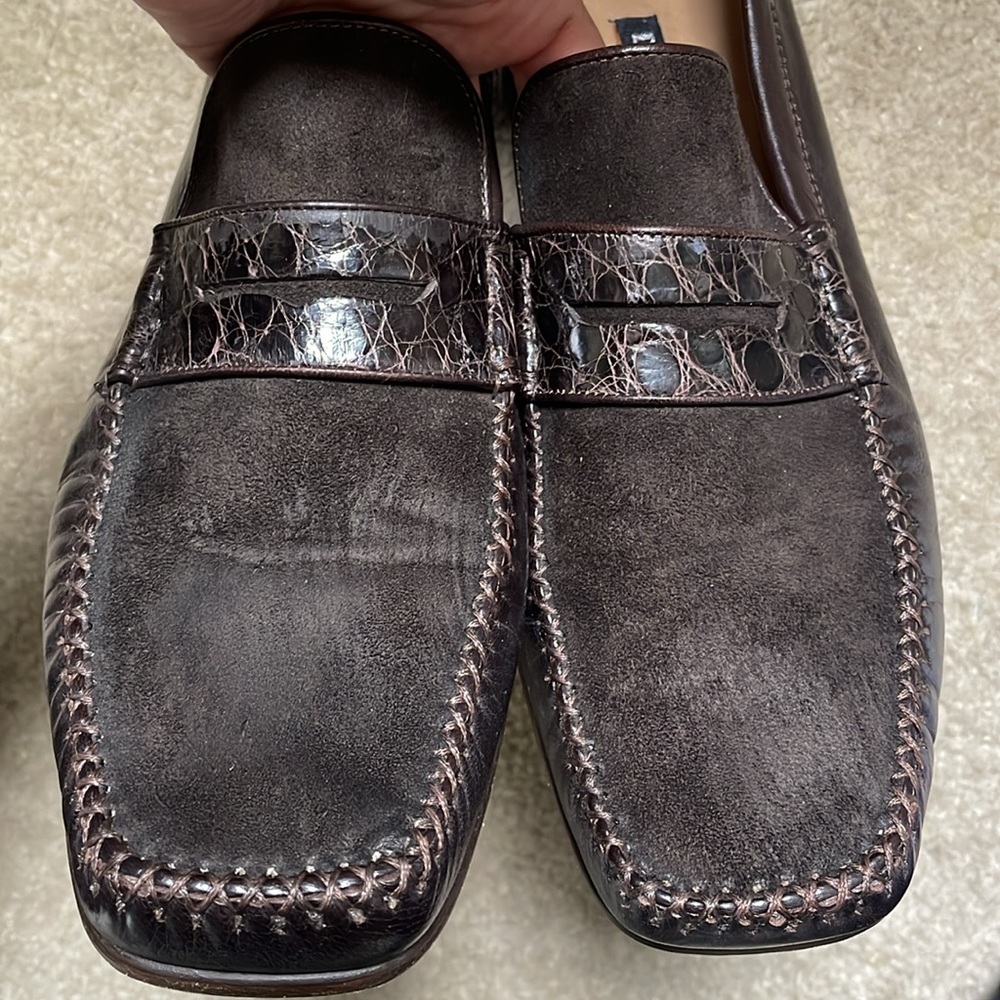 David Eden Crocodile Mens Loafers Brown Sz 10 Old Money Fratboy John Jr Shoes - Picture 3 of 8